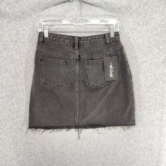 NEW! Nasty Gal Denim Skirt Womens Sz UK 8 US 10 Black Wash Mini Raw Hem Frayed - Picture 5 of 8